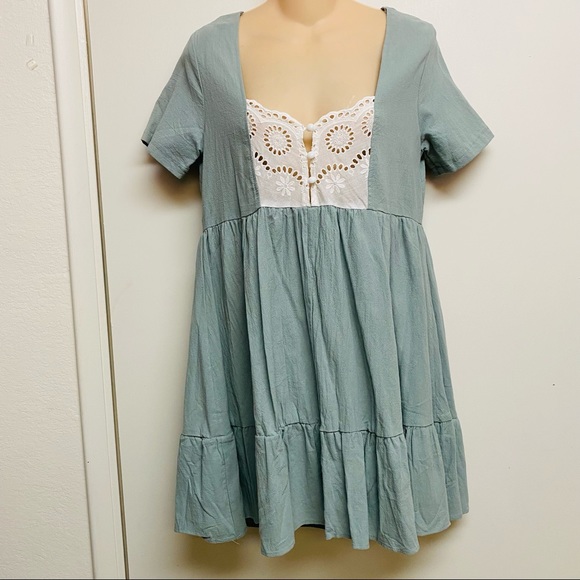 Shein sage green eyelet‎ babydoll dress womens medium. - Picture 1 of 7